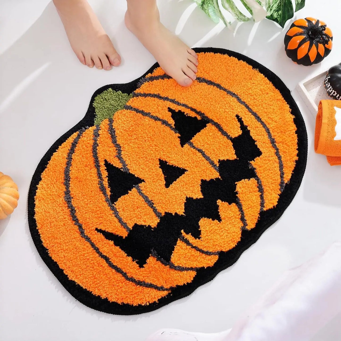 Halloween pumpkin plush soft decorative rug