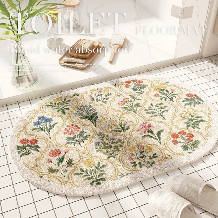 Fresh American Floral Bathroom Absorbent Non-Slip Door Floor Mat