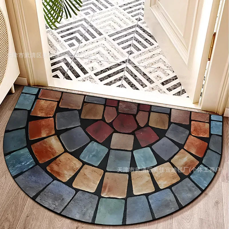 VIKAMA Flower Floor Mats Half Circle Printed Floor Mats Entryway Floor Mats Bathroom Door Mats Dirty Resistant Floor Mats
