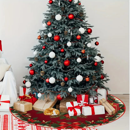 VIKAMA Holly Leaf Christmas Tree Skirt Rug