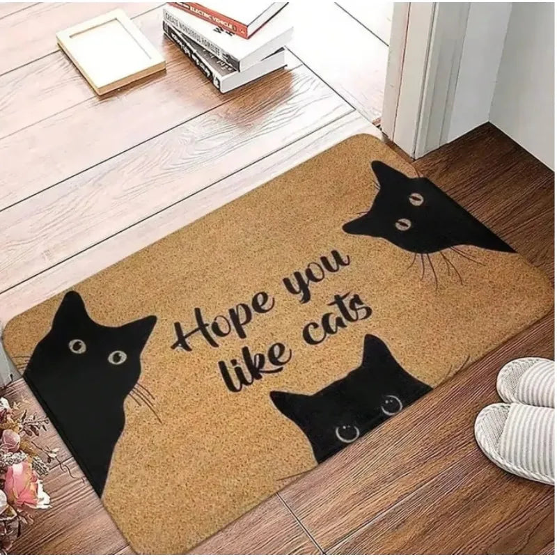 Black Cat Cute Cartoon Non-Slip Welcome Doormat Soft Area Rug Living Room Bedroom Outdoor Home Decor