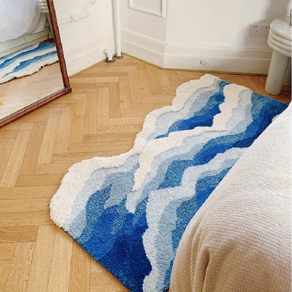 Blue Sea Wave Flocking Non-Slip Area Rug
