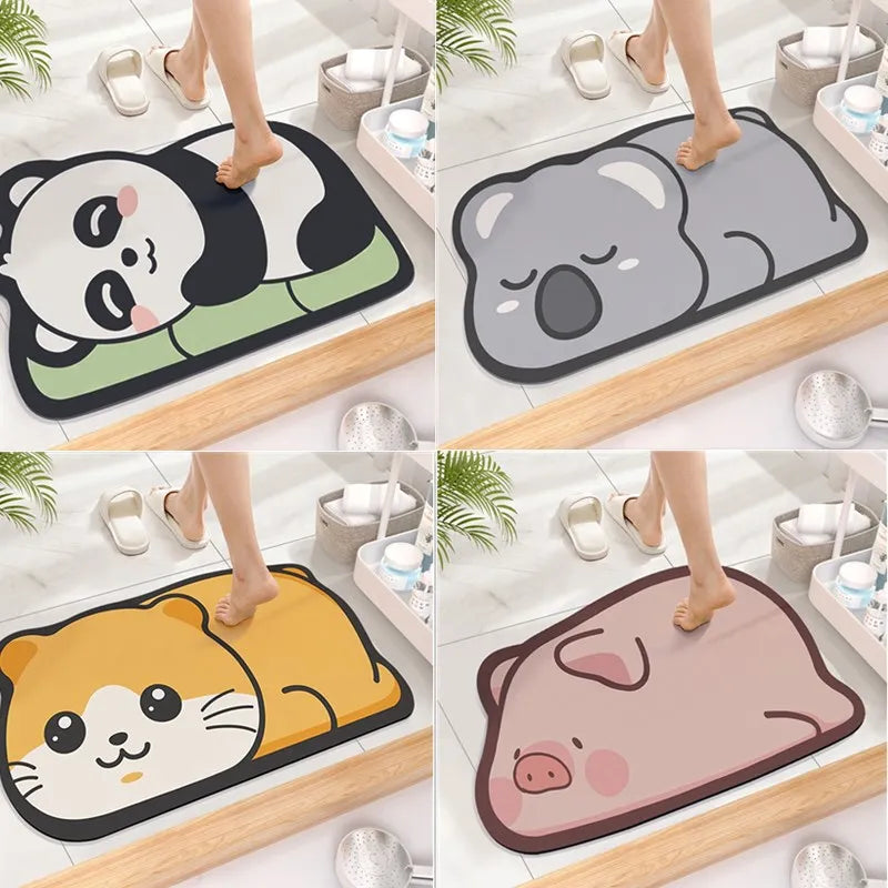 Cute Diatom Super Absorbent Bathroom Mat Cartoon Non-Slip Quick-Drying Toilet Bath Floor Mat