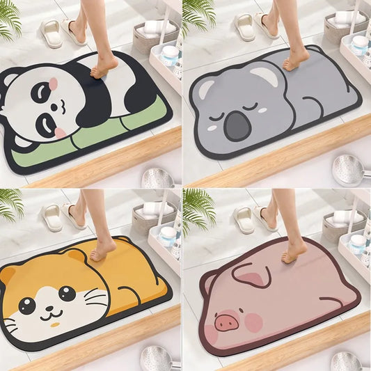 Cute Diatom Super Absorbent Bathroom Mat Cartoon Non-Slip Quick-Drying Toilet Bath Floor Mat