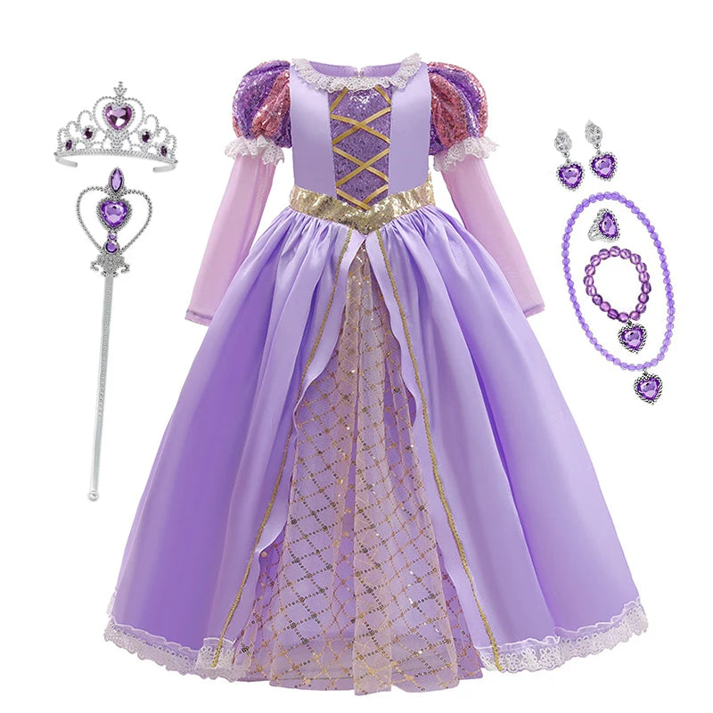 Disney Tangled Rapunzel Princess Costume Dress For Girls