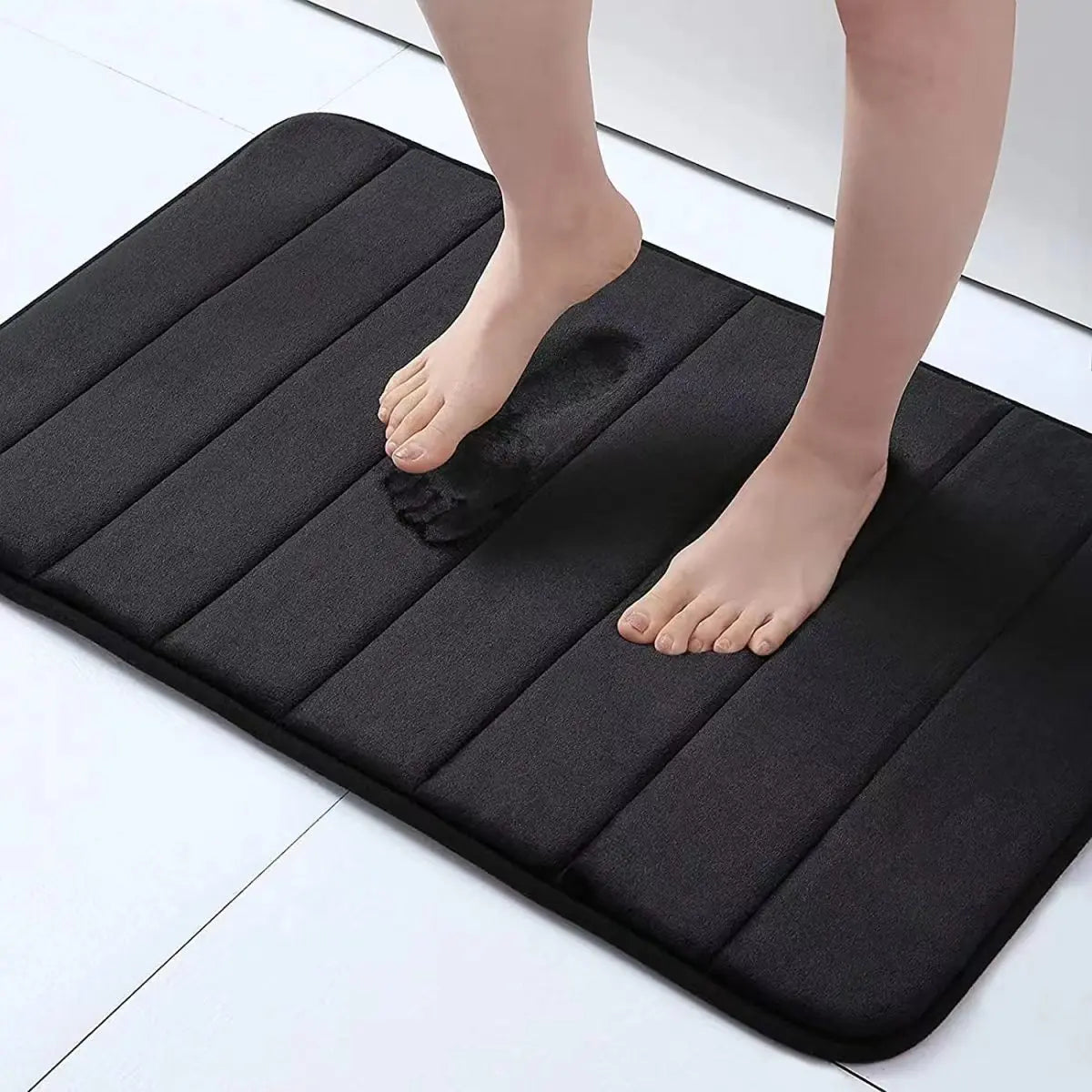 Home Simple Flannel Striped Bathroom Floor Mat Non-Slip Toilet Bathtub Side Door Mat
