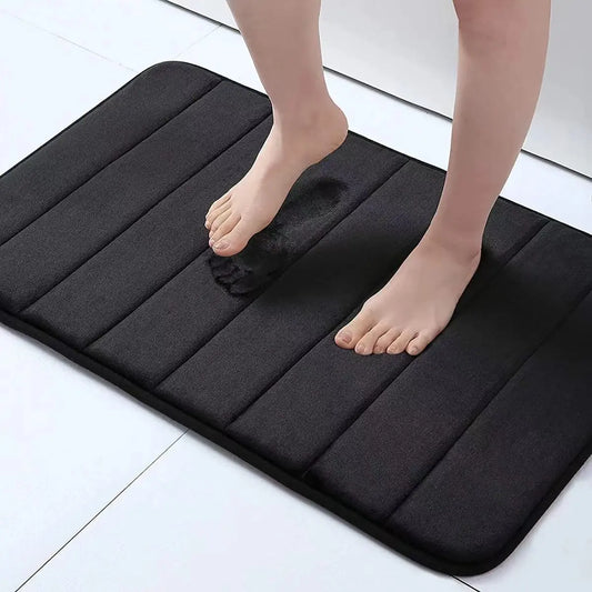 Home Simple Flannel Striped Bathroom Floor Mat Non-Slip Toilet Bathtub Side Door Mat