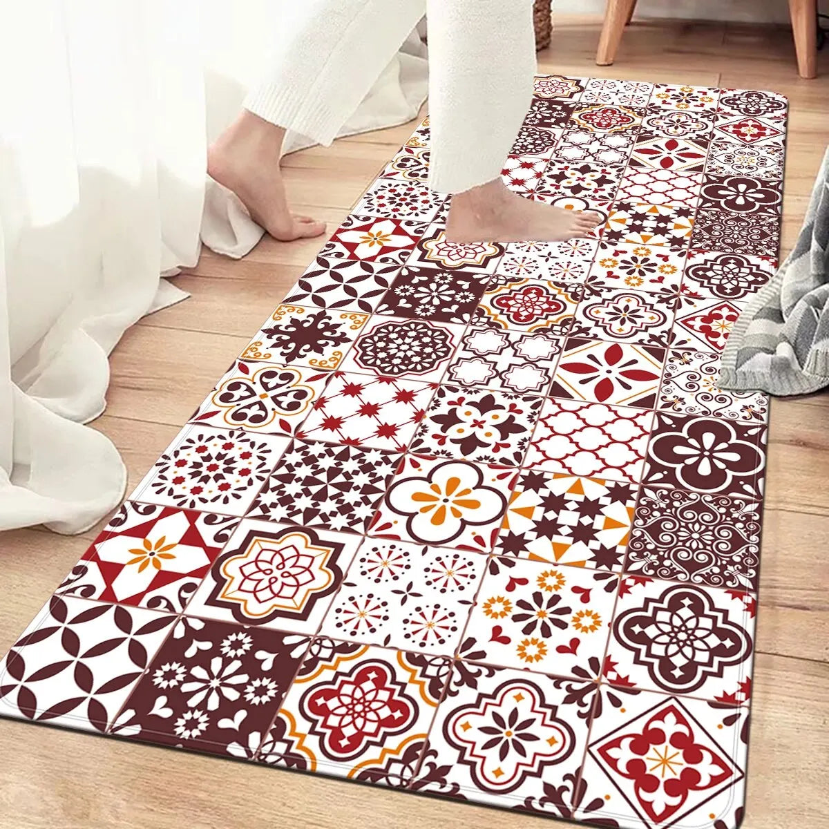 VIKAMA Mandala Patchwork Non-Slip Rug Bedroom Bathroom Living Room Kitchen Carpet Home Decor