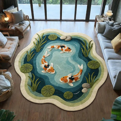 Koi Fish Pattern Round Fluffy Non-Slip Area Rug