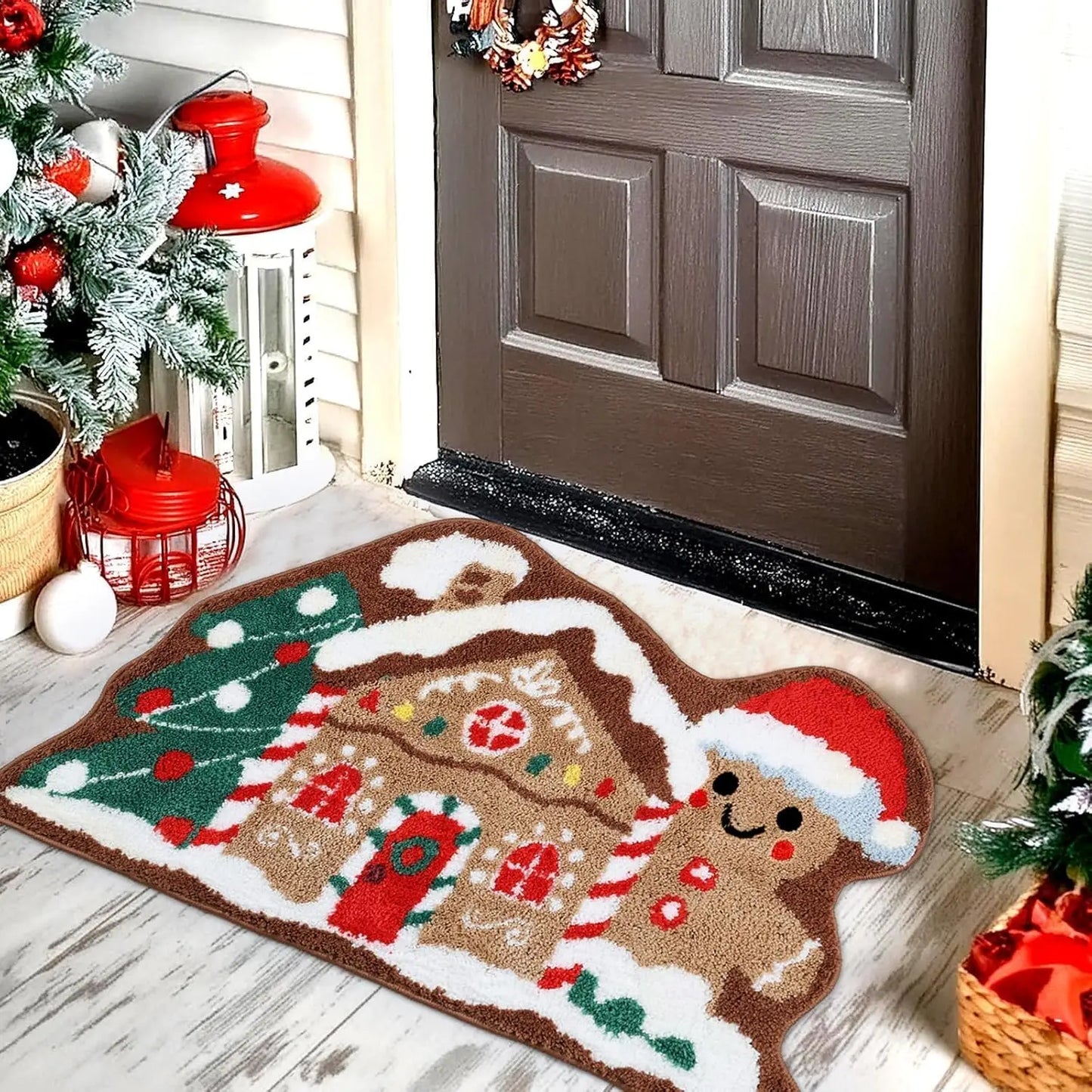 VIAMA Christmas Gingerbread House Rug Soft Non-Slip Bathroom Door Mat Holiday Floor Carpet