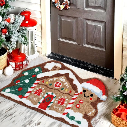 VIAMA Christmas Gingerbread House Rug Soft Non-Slip Bathroom Door Mat Holiday Floor Carpet