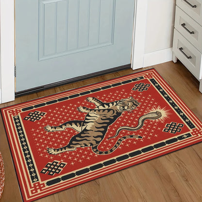 Retro Tiger Checkered Welcome Mat
