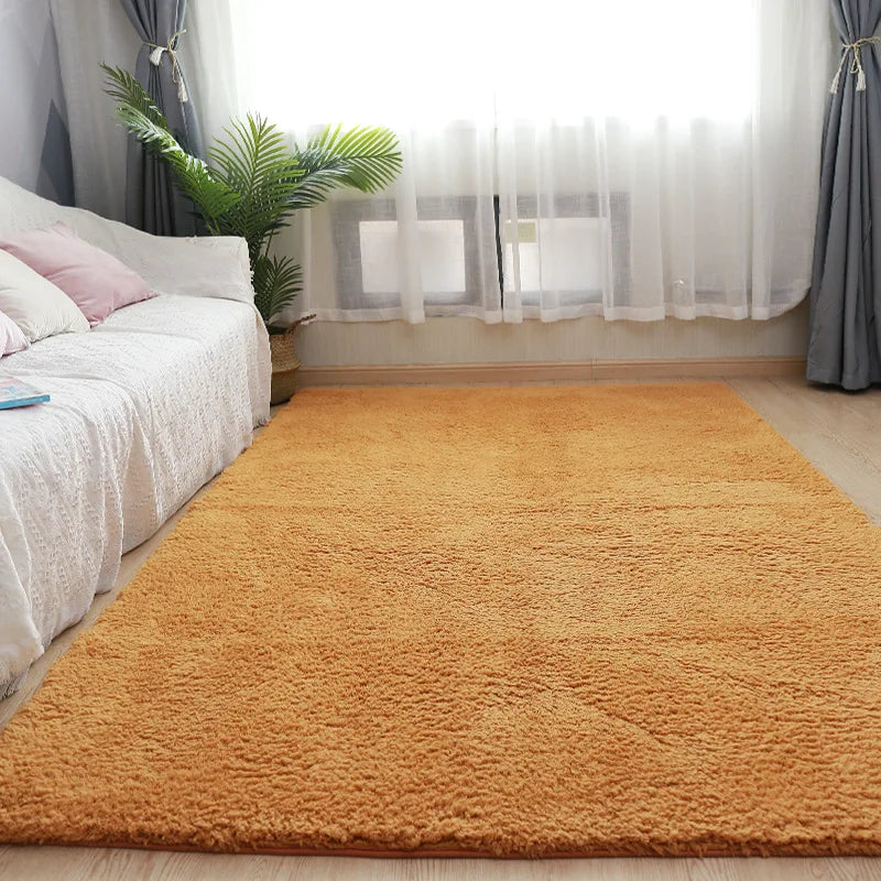 Beige Fluffy Bedroom Area Rug