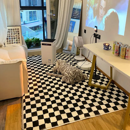 Retro Checkerboard Fluffy Plush Area Rug