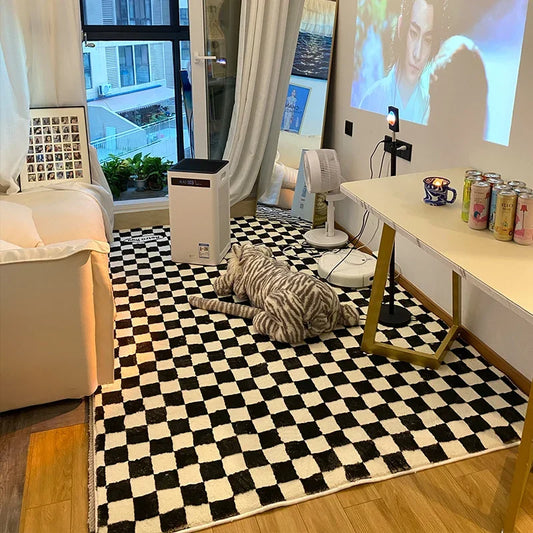 Retro Checkerboard Fluffy Plush Area Rug