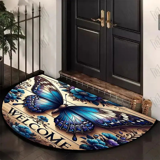 VIKAMA Butterfly Pattern Welcome Door Mat Semi-Circular Non-Slip Entrance Carpet