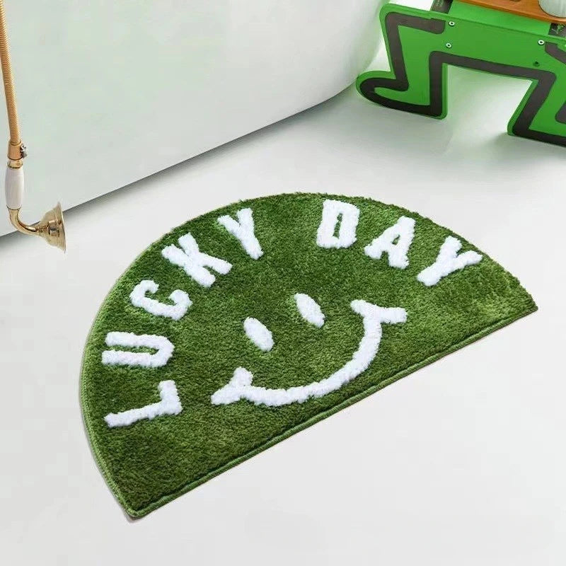 Cartoon Smiley Face Faux Cashmere Floor Mat Non-Slip Absorbent Entrance Bathroom Carpet