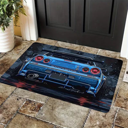 Racing car themed entryway door mat