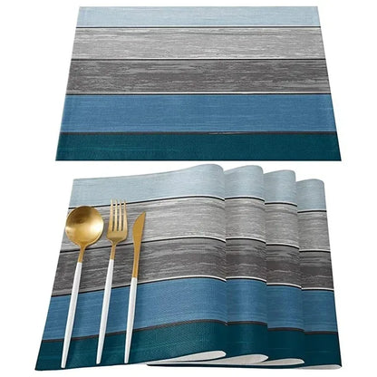 4/6/8pcs Vintage Wood Grain Placemat Set