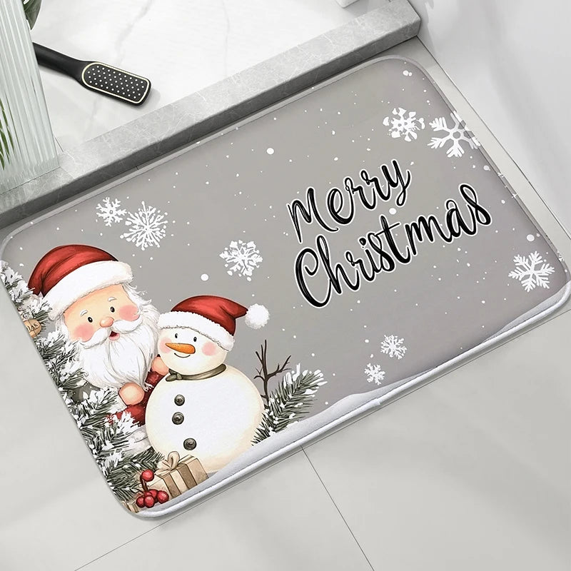 Christmas Themed Bathroom Mat Non-Slip Absorbent Shower Room Carpet Machine Washable Entrance Door Rug Home Decor