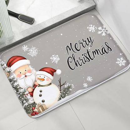 Christmas Themed Bathroom Mat Non-Slip Absorbent Shower Room Carpet Machine Washable Entrance Door Rug Home Decor