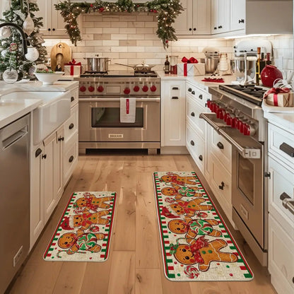 VIKAMA Christmas Gingerbread Man Floor Mat Crystal Velvet Non-Slip Kitchen Entry Door Rug Easy Care Home Decor