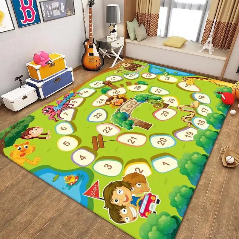 Kids Traffic Play Mat Road Map Rug Educational Non-Slip Carpet Preschool Playroom Zoo Animal Number Design Home Decor