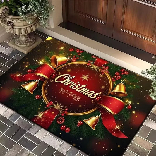 Red Merry Christmas Carpet Bathroom Mat Anti-Slip Retro Absorbent Door Mat New Year Party Home Decoration Rug