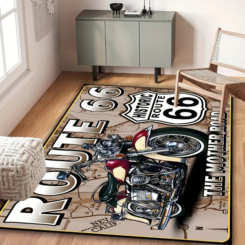Motorcycle Pattern Indoor Outdoor Area Rug