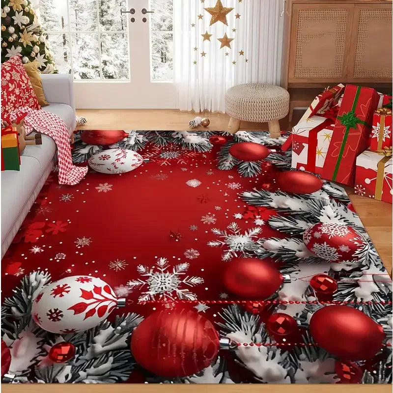 Red gold snowflake Christmas area mat