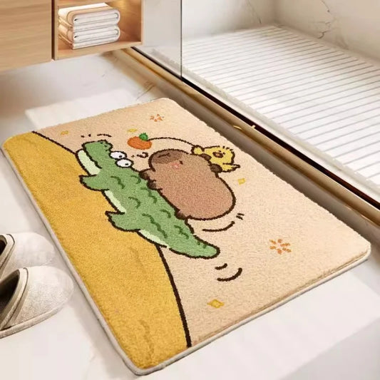 Pink Capybara Bathroom Floor Mat Imitation Cashmere Absorbent Cute Shower Door Mat