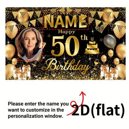 VIKAMA Custom Name 50th Birthday Pink Tapestry Indoor Party Wall Photo Backdrop