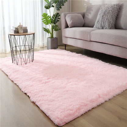 Fluffy tie-dye plush living room rug