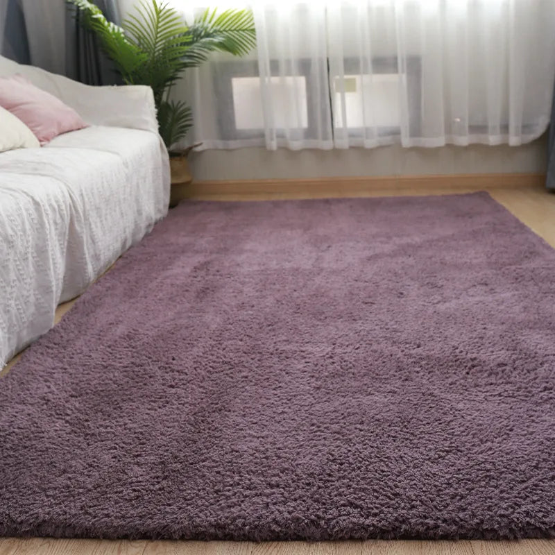 Beige Fluffy Bedroom Area Rug