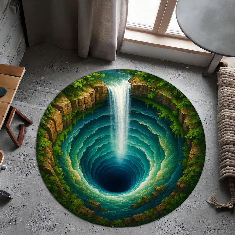 Optical Illusion Rug 3D Vortex Pattern Round Modern Design Retro Home Decoration Carpet
