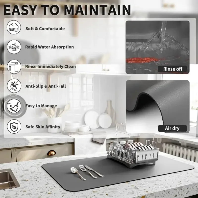 Absorbent kitchen dish drying coffee bar mat