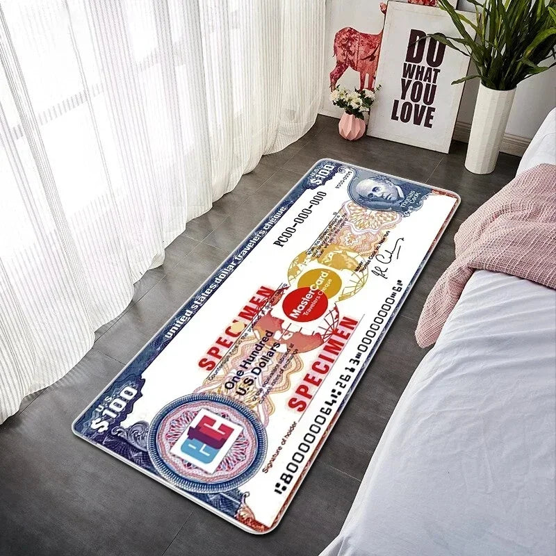 VIKAMA Creative Banknote Long Strip Floor Mat Soft Non-Slip Bedroom Bedside Rug
