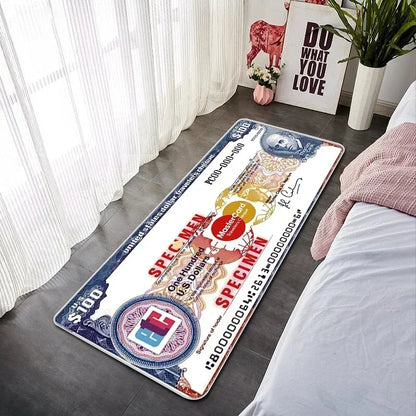 VIKAMA Creative Banknote Long Strip Floor Mat Soft Non-Slip Bedroom Bedside Rug