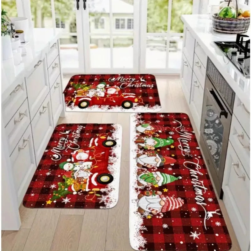 Christmas elf truck snowflake kitchen mat