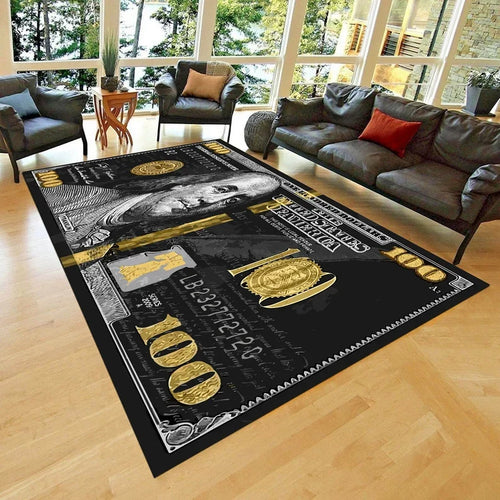 100 Dollar Bill Area Rug Ben Franklin Dollar Bill Money Rug Unique US Currency Design Carpet Home Decor