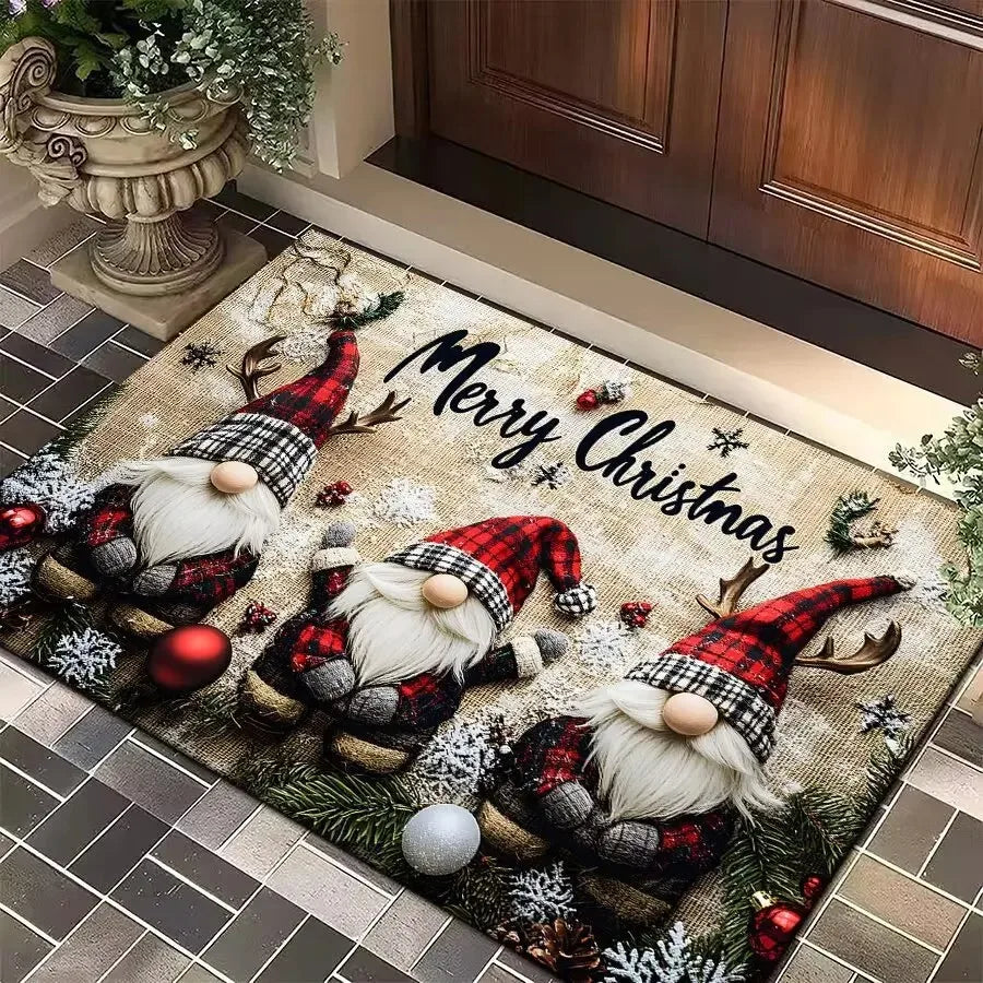 VIKAMA Christmas Gnome Plaid Non-Slip Doormat