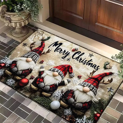 VIKAMA Christmas Gnome Plaid Non-Slip Doormat