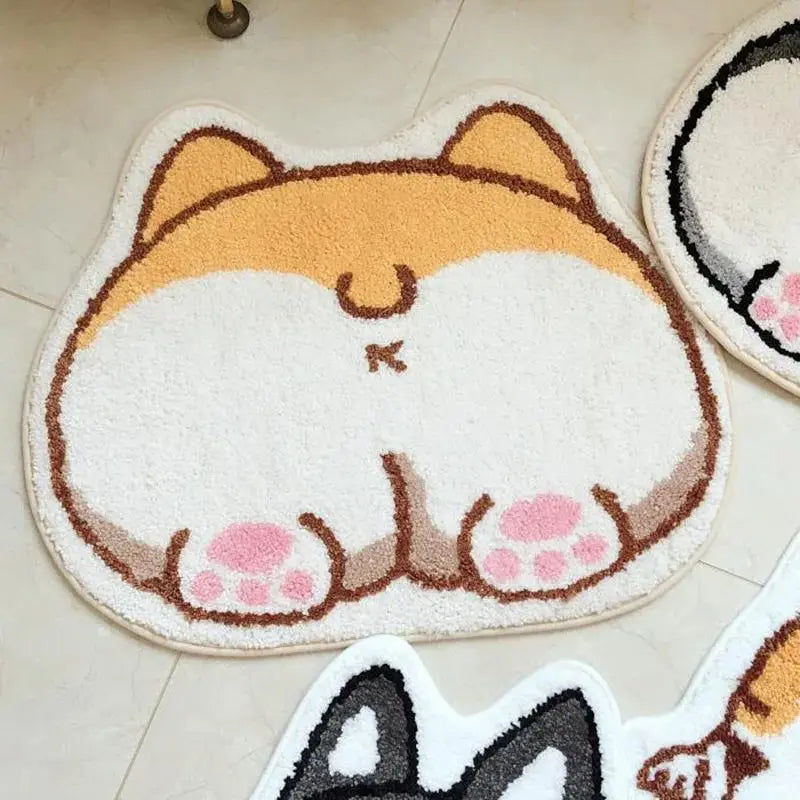 Cartoon Corgi Cashmere Bath Mat Absorbent Non-Slip Toilet Floor Rug Home Decor