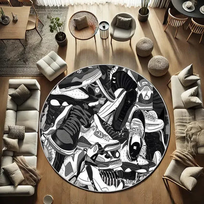 Sneakers Round Rug Shoe Design Custom Street Art Sport Carpet Non-Slip Area Rug Home Decor