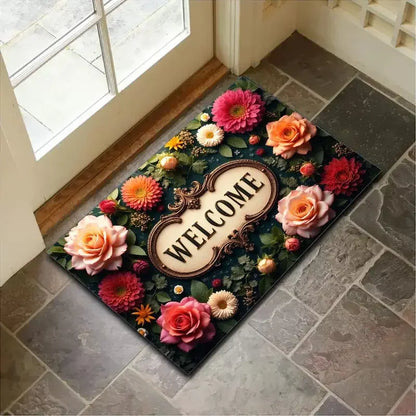 VIKAMA Floral Welcome Non-Slip Entrance Mat
