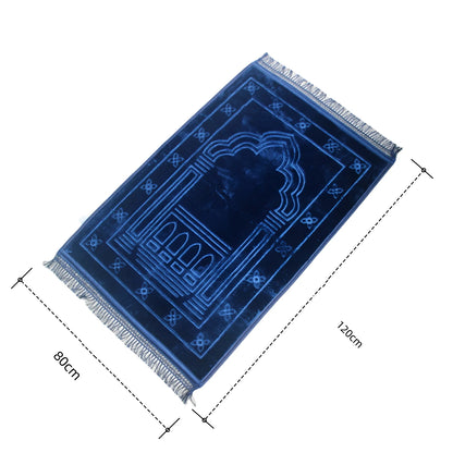 Thick velvet Muslim prayer rug set with beads