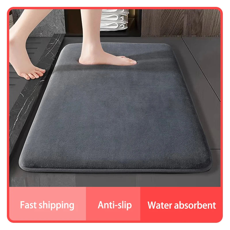 Super Absorbent Coral Velvet Bathroom Floor Mat Non-Slip Bath Door Mat