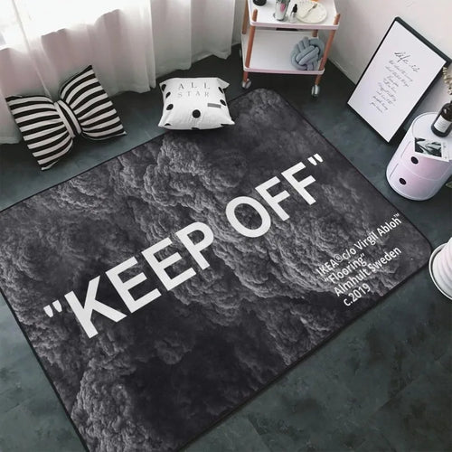 Minimalist KEEP OFF black white rug
