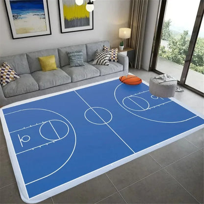 Basketball Court Design Rug Blue Orange Red Non-Slip Carpet Sports Theme Floor Mat Living Room Bedroom Home Decor