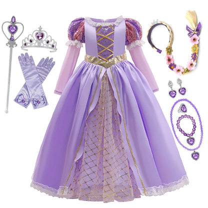 Disney Tangled Rapunzel Princess Costume Dress For Girls